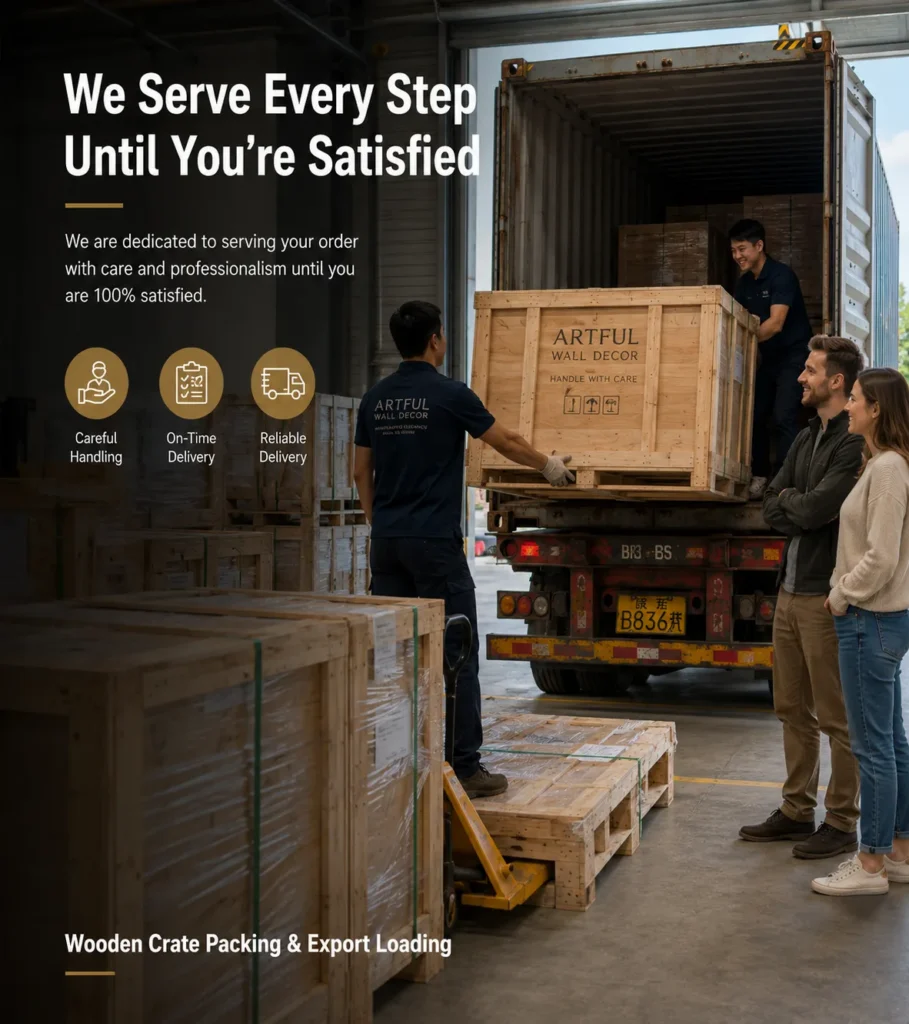 Wooden crate packing and container shipping for sculptures